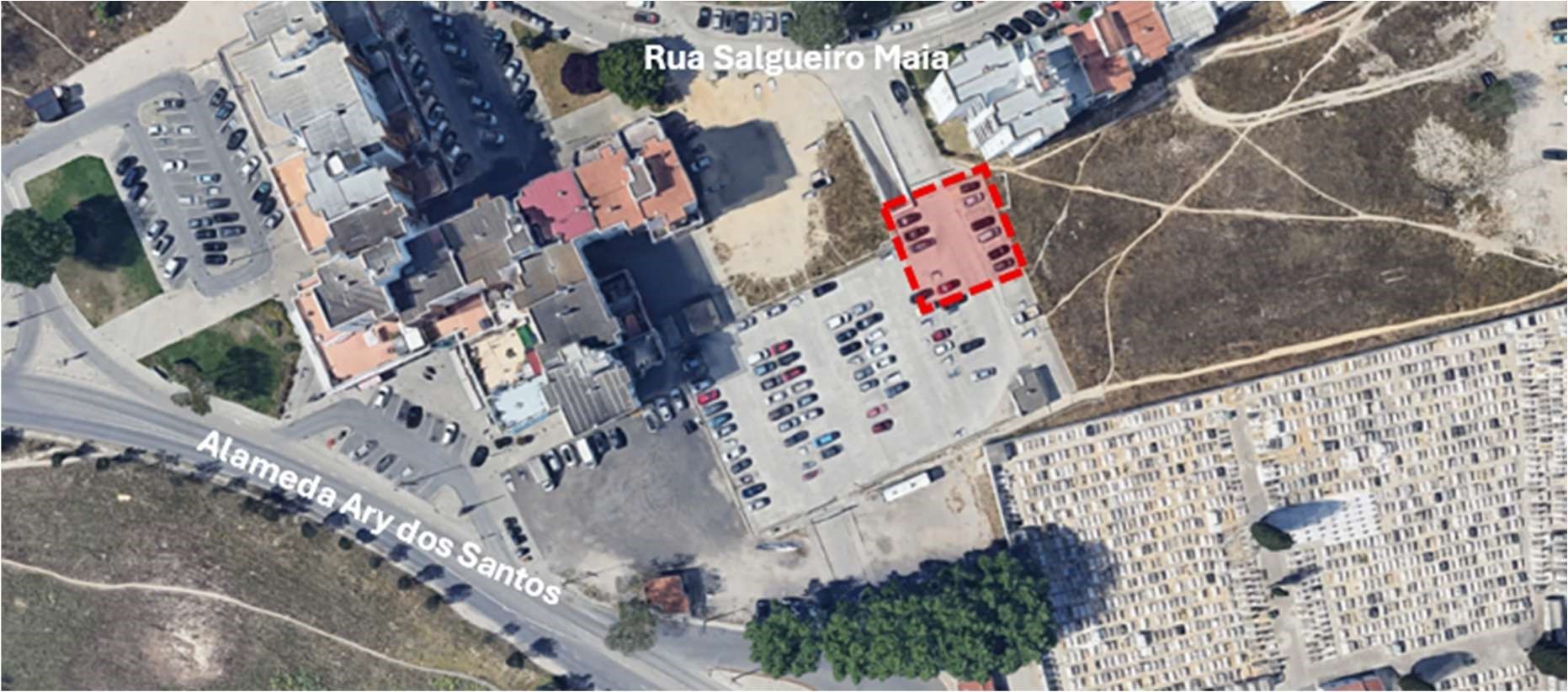 Imagem que identifica a localização do parque de estacionamento da Urbanização da Quinta dos Loios