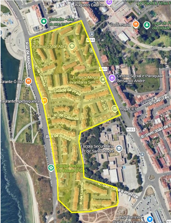 Mapa da uma área abrangida pela recolha seletiva de biorresíduos em Santo André