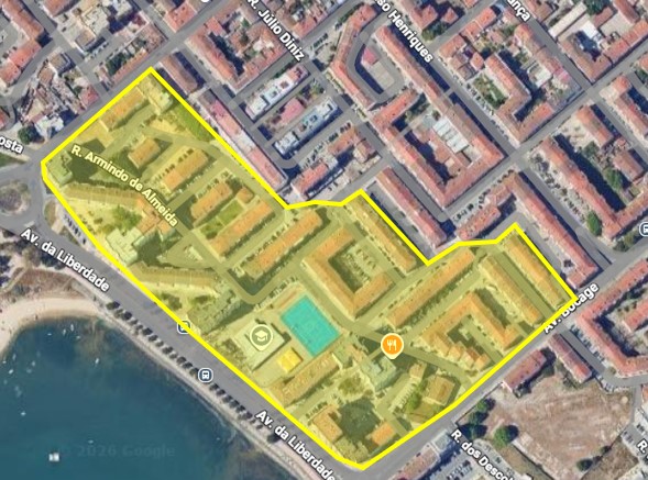 Mapa da uma área abrangida pela recolha seletiva de biorresíduos na Verderena