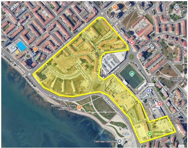 Mapa da outra área abrangida pela recolha seletiva de biorresíduos na Verderena