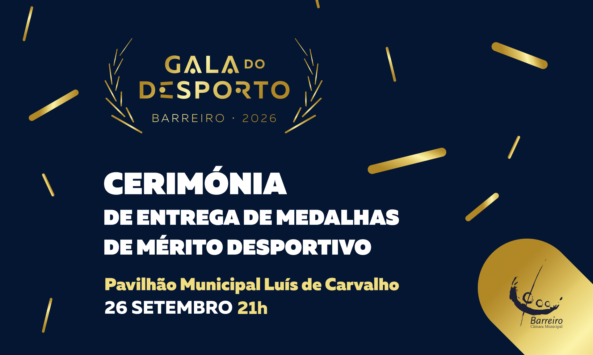 Imagem da Gala do Desporto 2026 dia 26 setembro no Pavilhão Municipal Luís de Carvalho
