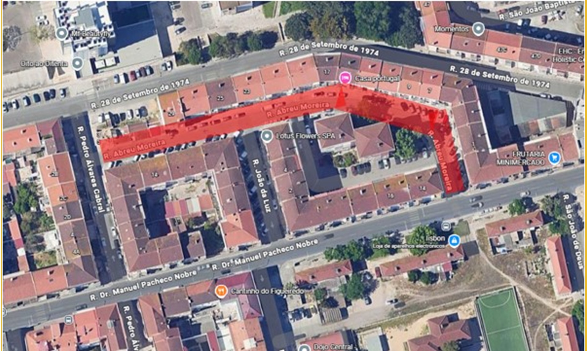Mapa da Rua Abreu Moreira, Alto do Seixalinho, área beneficiada com a intervenção