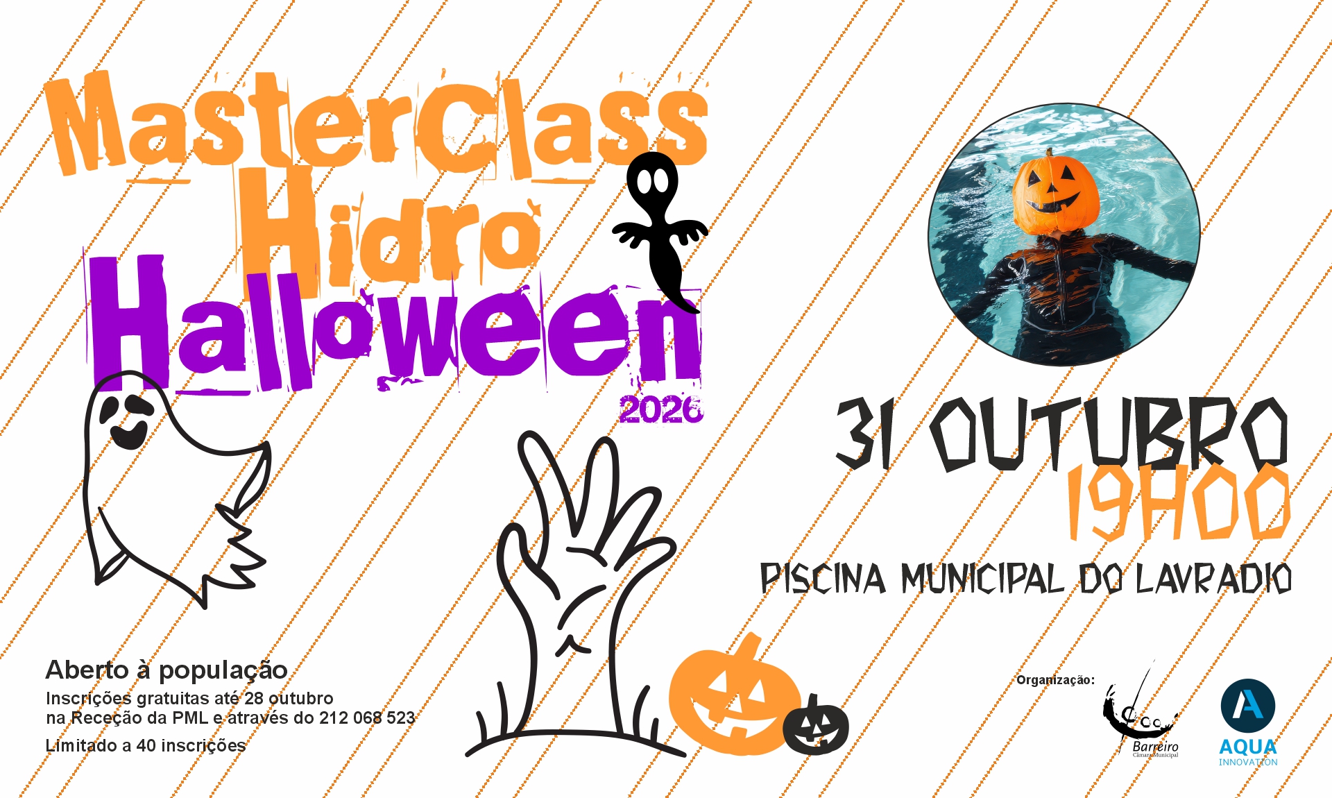 Imagem da MasterClass Halloween 2026 dia 31 outubro na Piscina Municipal do Lavradio