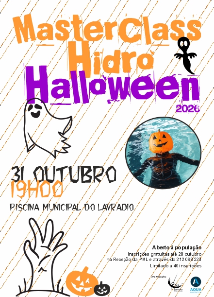 Imagem da MasterClass Halloween 2026 dia 31 outubro na Piscina Municipal do Lavradio