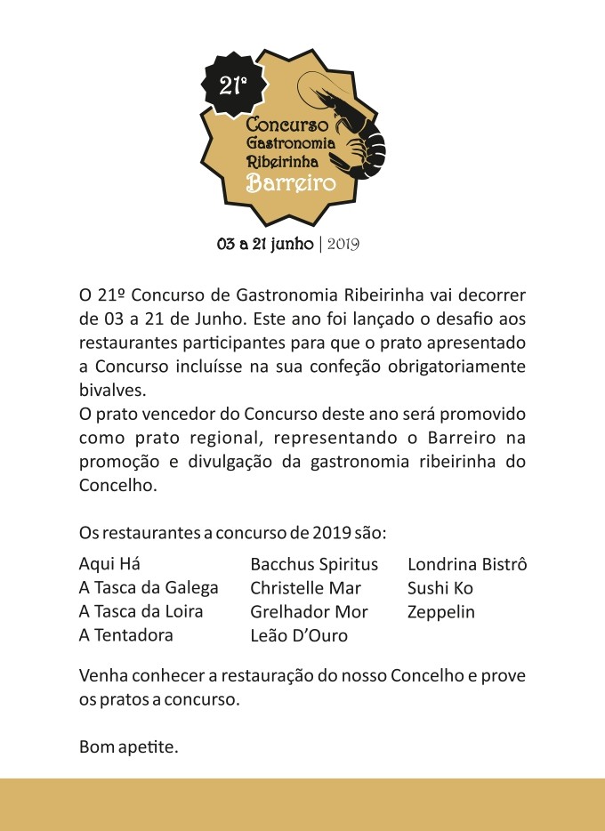 21º Concurso de Gastronomia Ribeirinha do Barreiro | 2019 | Brochura Restaurantes pg3