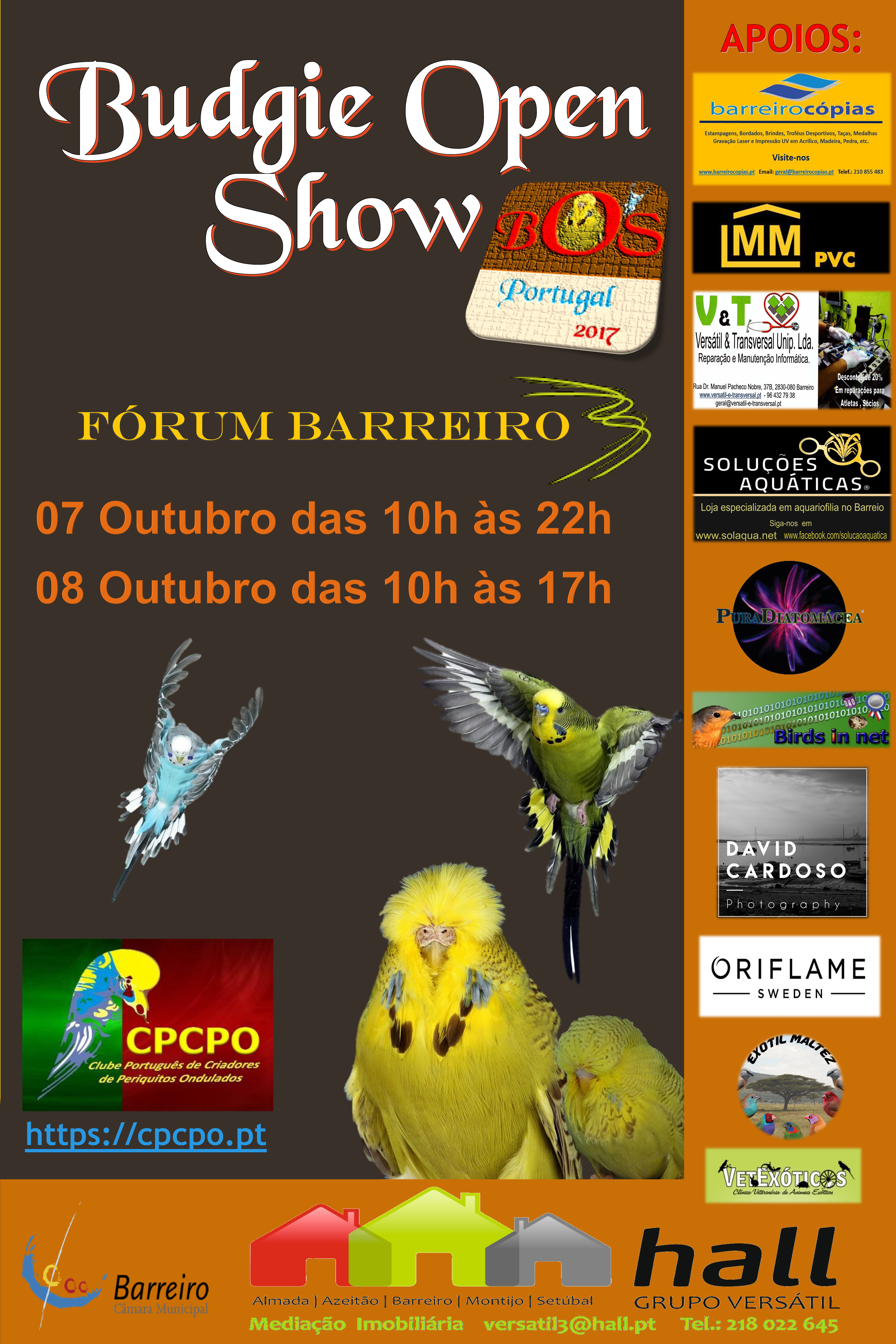 Cartaz do Budgie Open Show Portugal 2017 no Forum Barreiro a 7 e 8 de outubro