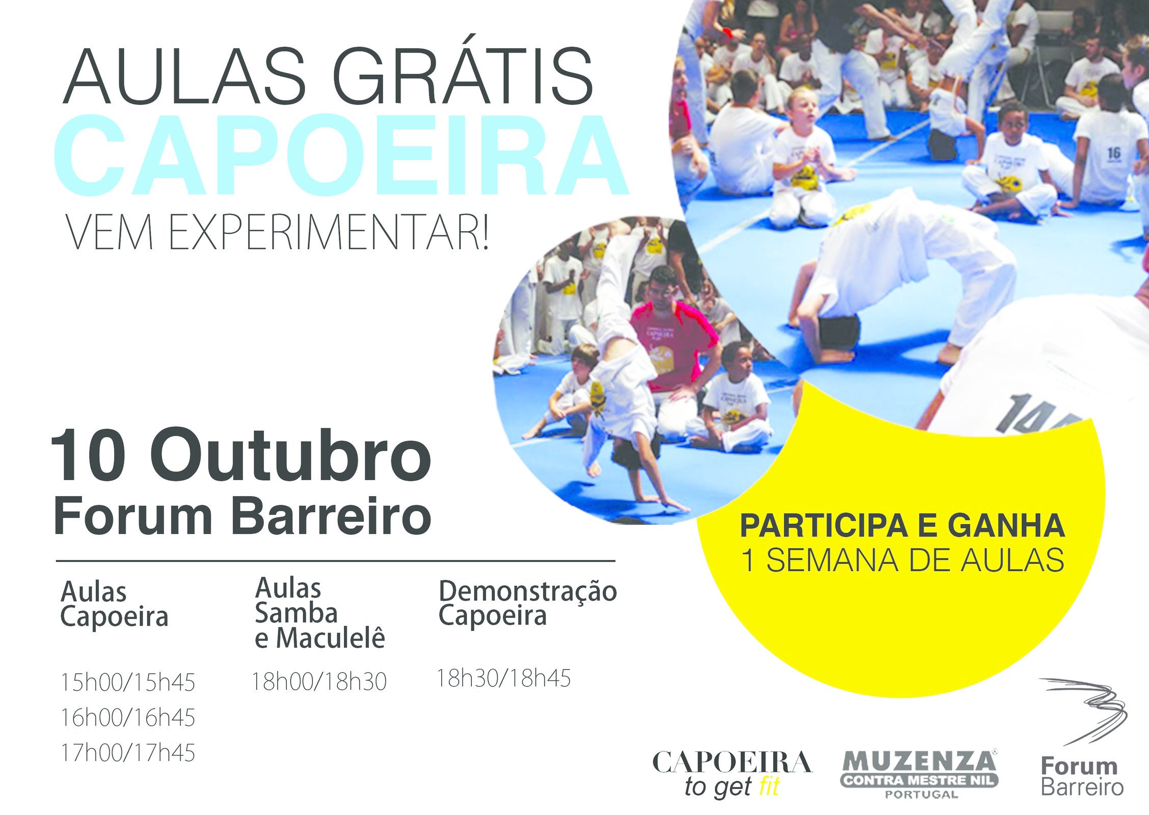 Aulas grátis de capoeira no Forum Barreiro | 15h00