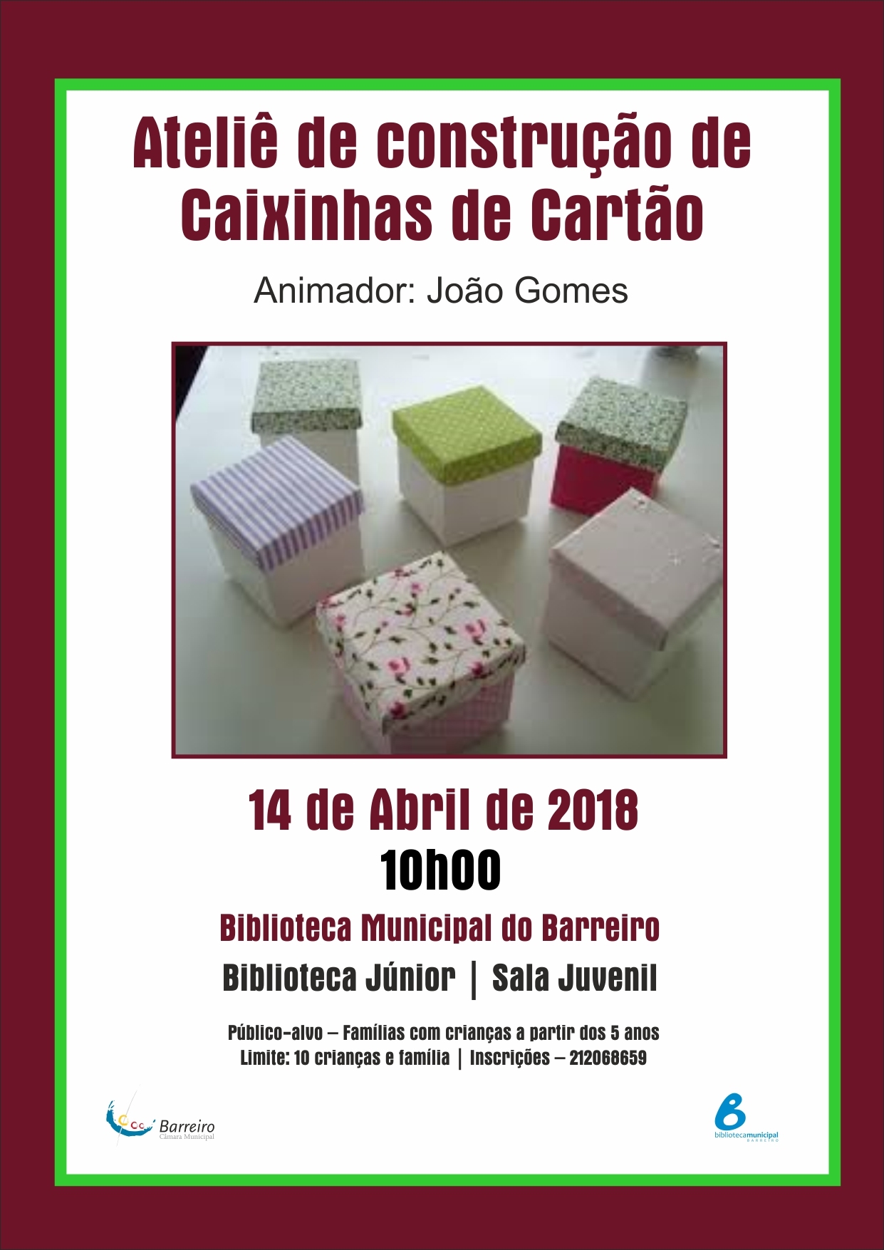 Ateliê de construção de Caixinhas de Cartão” | Inscrições abertas