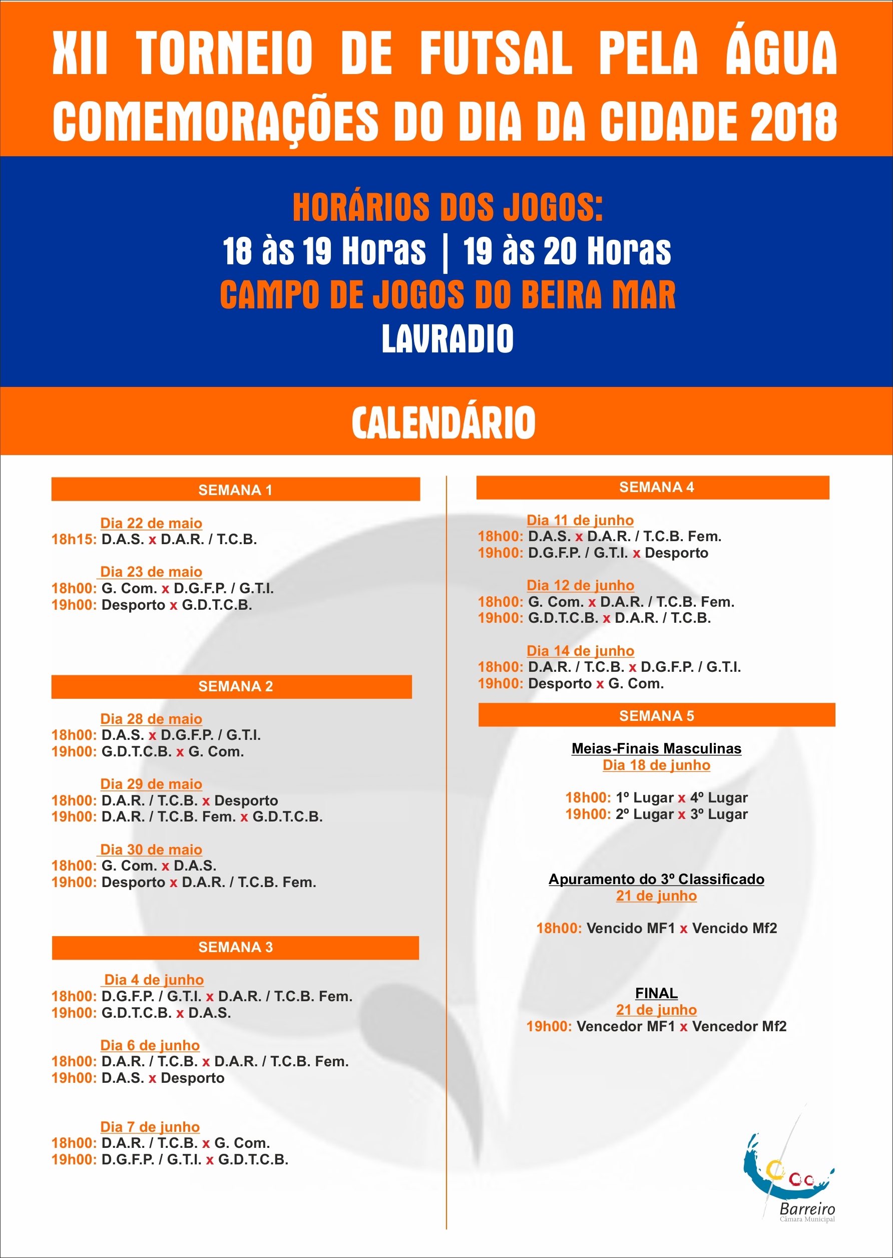 Cartaz do XII Torneio de Futsal Pela Água de 2018