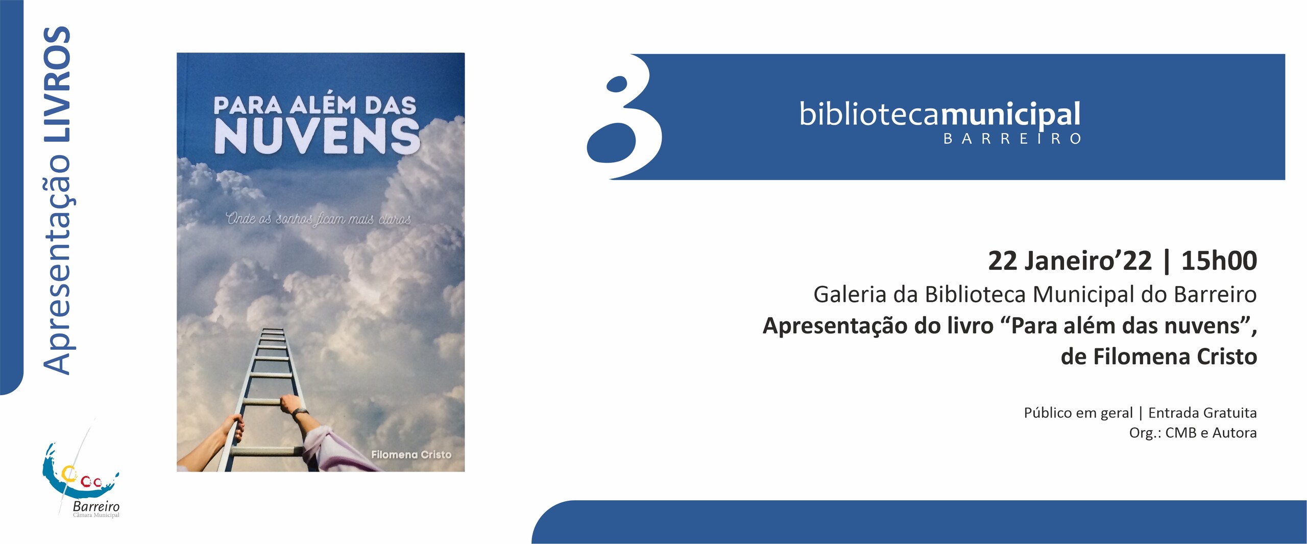 ADIADO para 9 de ABRIL | Apresentação do livro “Para além das nuvens” de Filomena Cristo