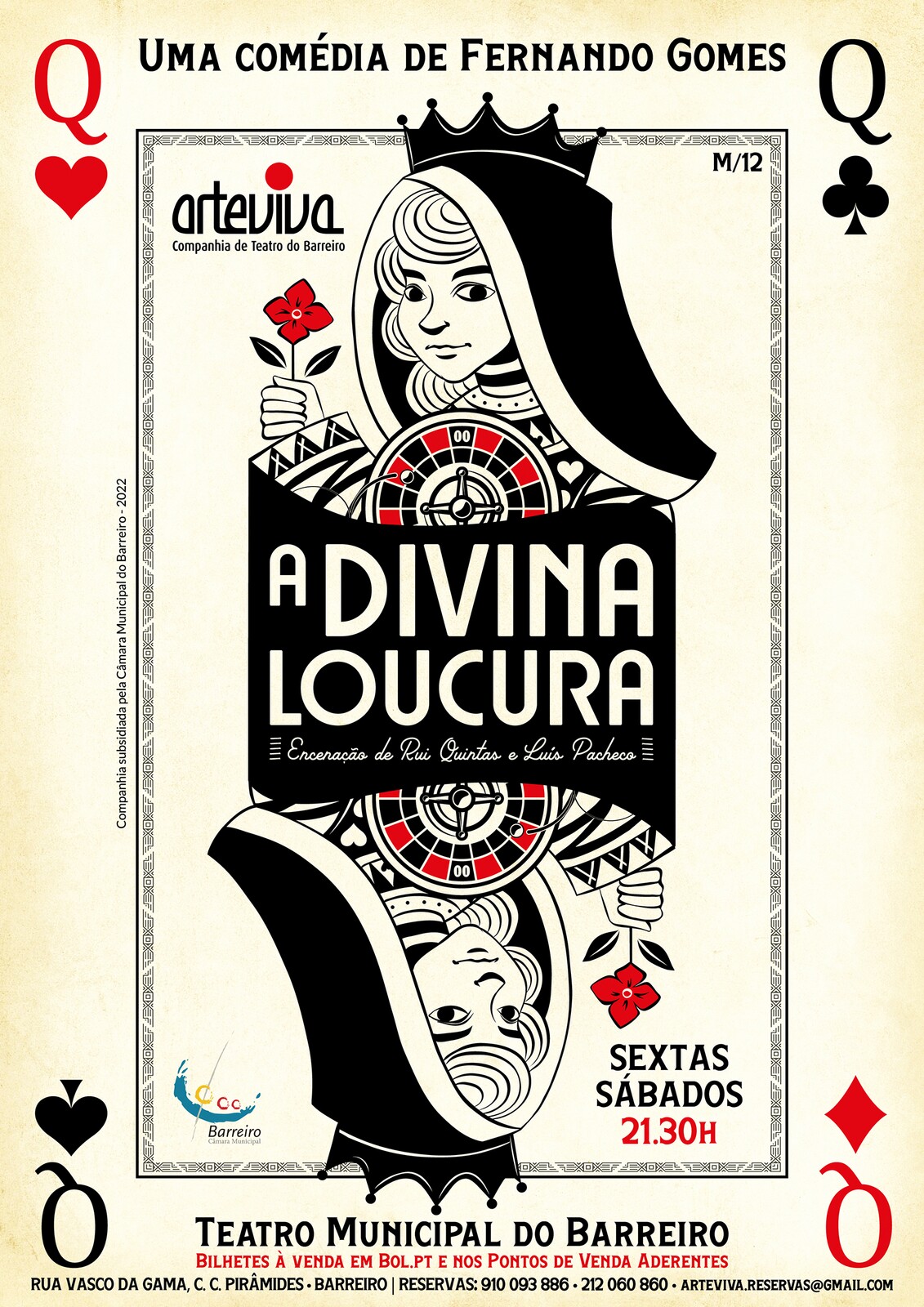 Cartaz do teatro A Divina Loucura, sextas e sábados, 21h30, no Teatro Municipal do Barreiro
