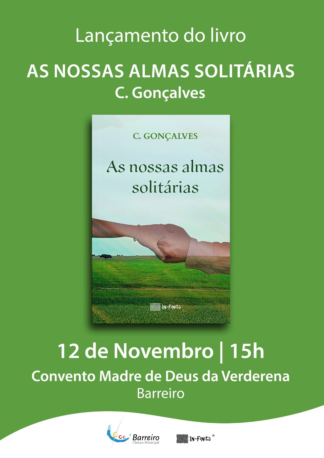 Livro As nossas almas solitárias, de C. Gonçalves, a 12/11/23, às 15h, no Convento do Barreiro