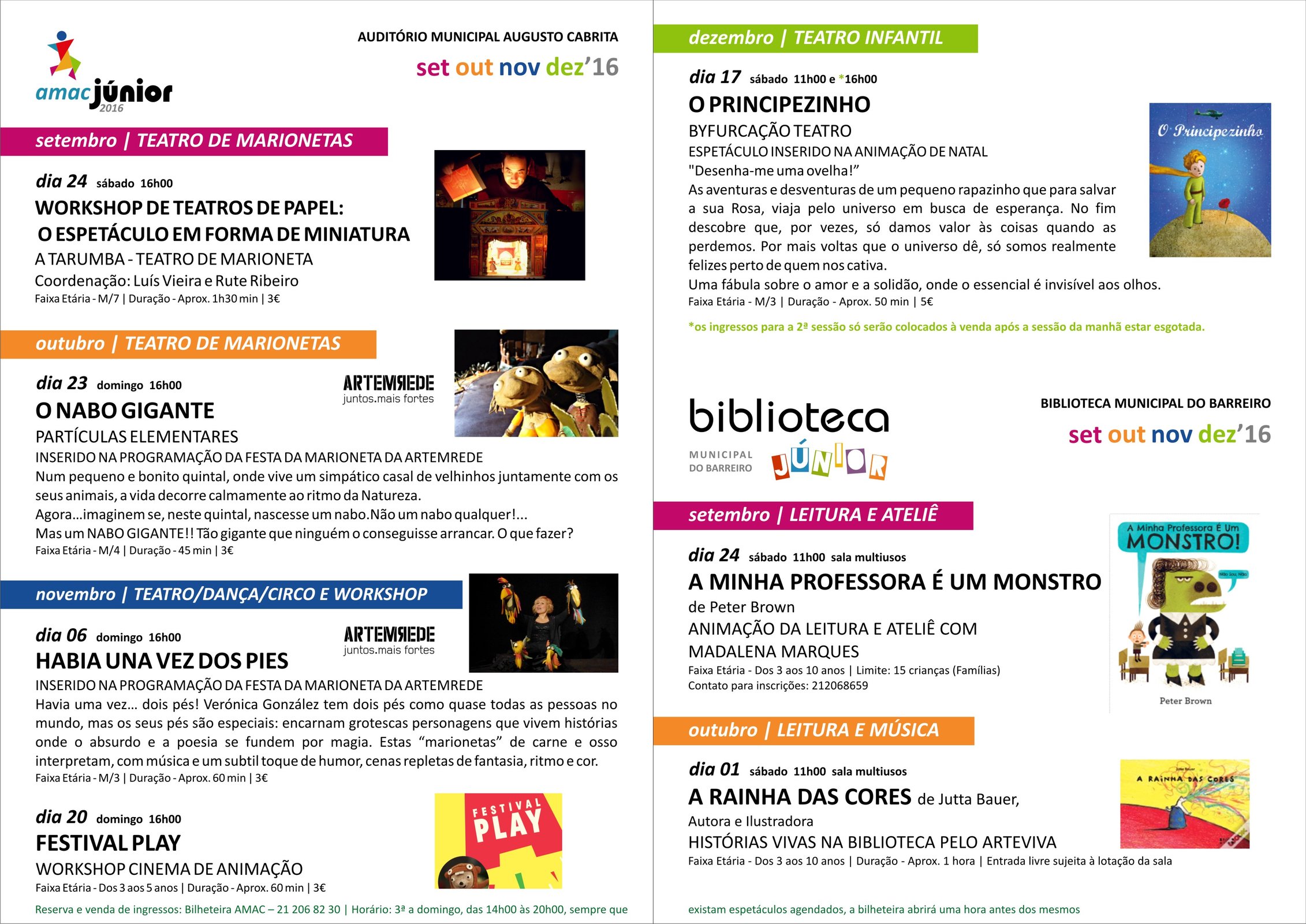 Programação do AMAC Júnior e Biblioteca Júnior  para setembro, outubro, novembro e dezembro