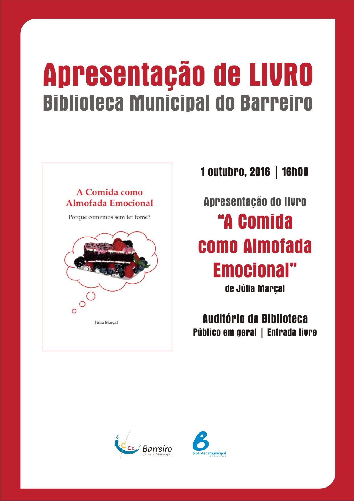 1 outubro | 16h00 | Biblioteca Municipal |  “A Comida como Almofada Emocional”