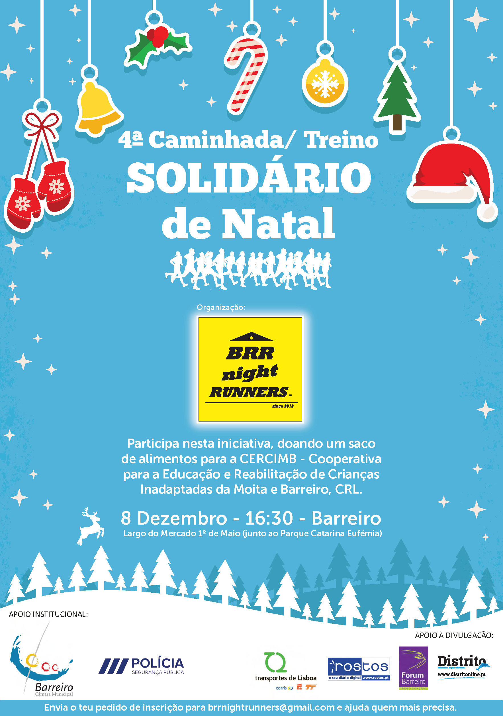 Cartaz da 4ª Caminhada/treino Solidário de Natal do BRRnightRUNNERS a 8/12/16