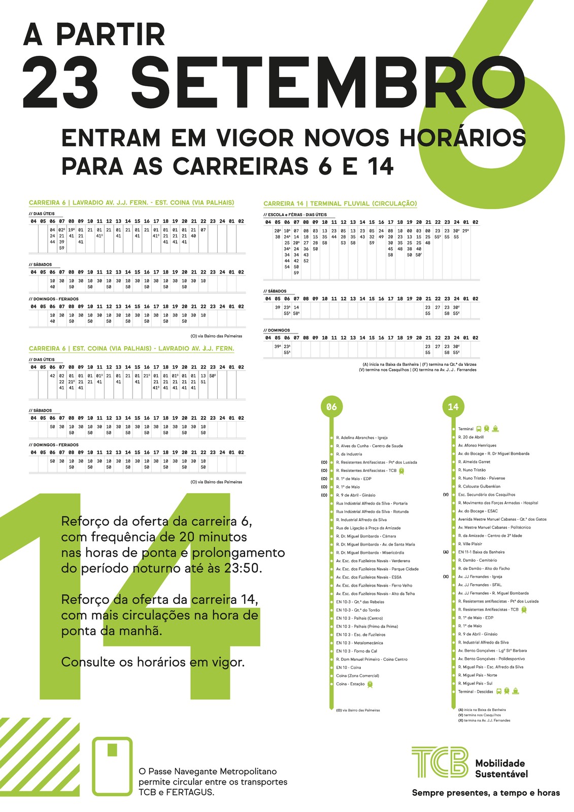 TCB | A partir de 23 de setembro | Reforço dos Horários | Consulte AQUI