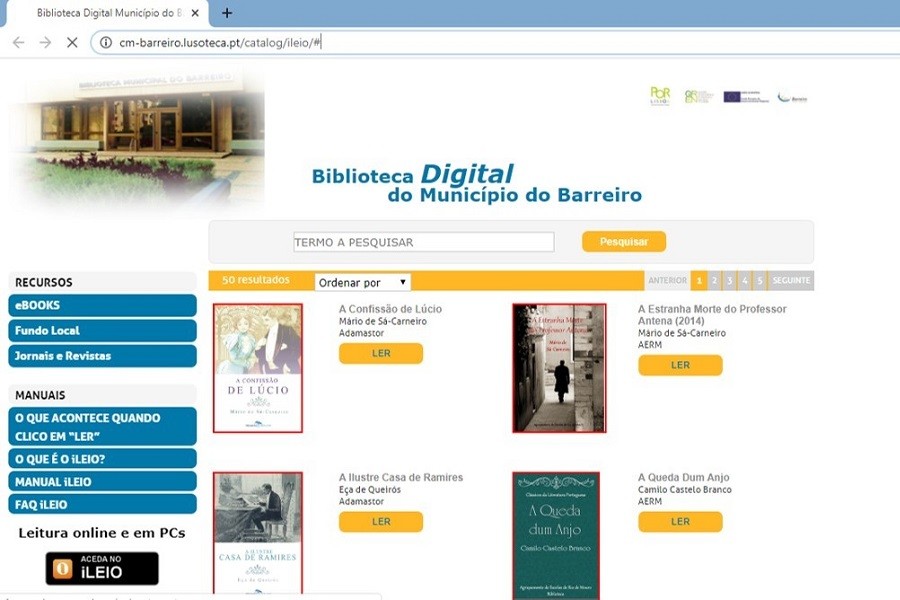 Página online da Biblioteca Digital do Município do Barreiro