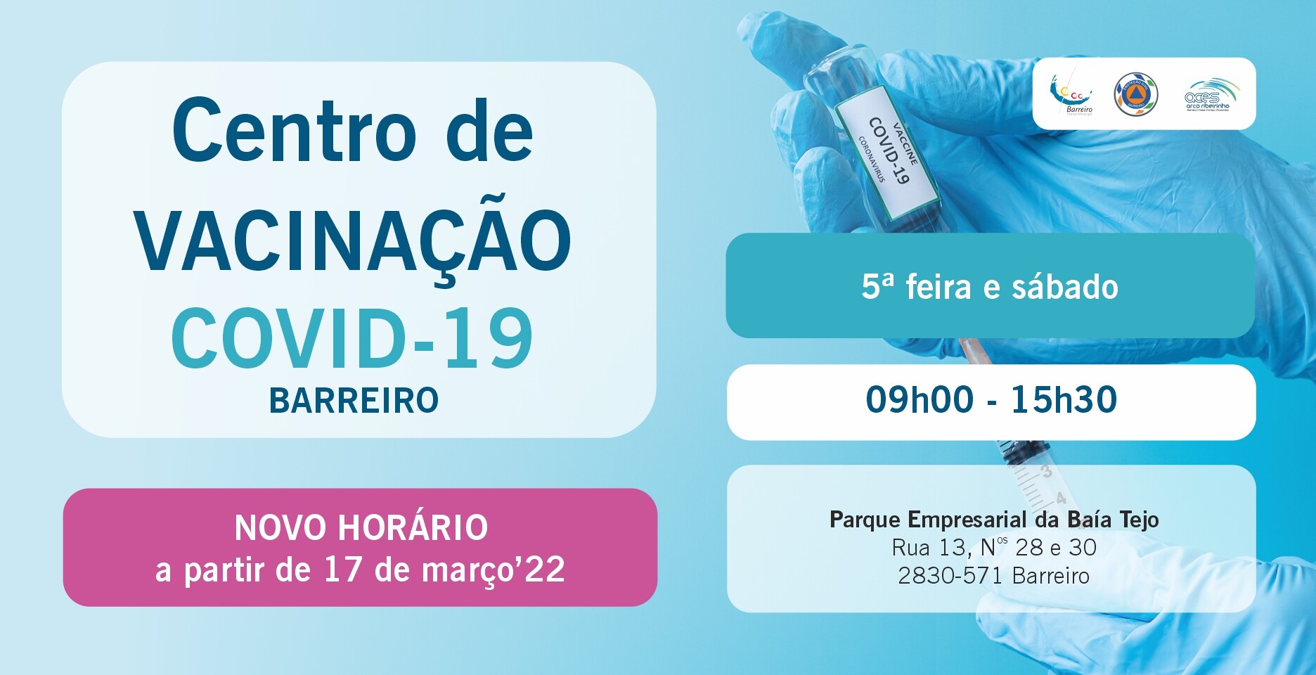 Centro de Vacinação com novo horário | A partir de 17 de março